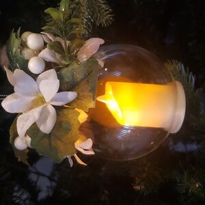 Glass Floral Top Flickering Candle Battery Operated.